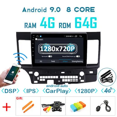 4G64 1280carply-NO C 4G 64G Android 9,0 1280*720P Carplay Авто gps радио для Mitsubishi Lancer-ex 2008- мультимедиа DSP ips экран без DVD плеера - Цвет: 4G64 1280carply-NO C
