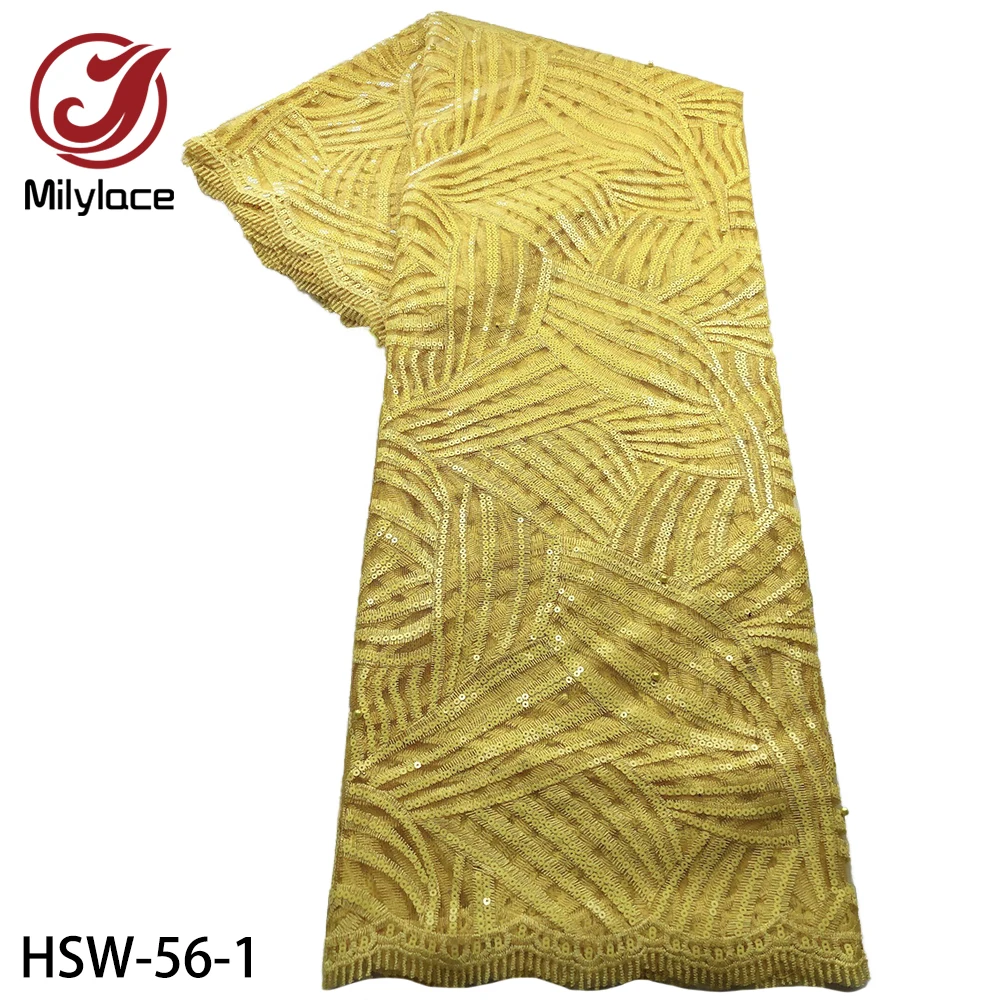 

Latest African Lace Fabric 2020 High Quality French Lace with Sequins and Beads Nigerian Lace Fabrics for Wedding Dress HSW-56