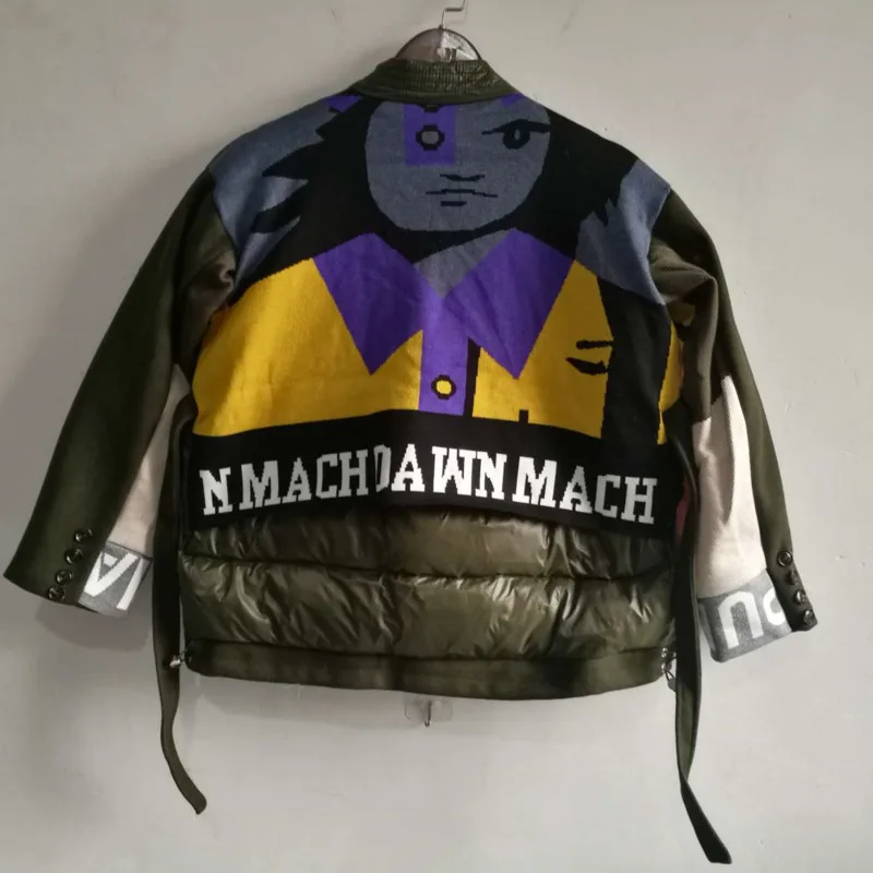 

Short Jackets Panelled Print Cotton Padded Clothes 2020 Winter Thickened Minimalist V-neck Long-sleeved Women Loose