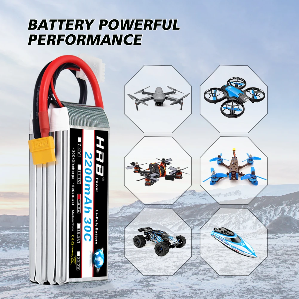 Bater&iacute;a de Lipo HRB 3S 4S, 11,1 v, 14,8 v, 1300mah, 1500mah, 1800mah, 2200mah, 3000mah, enchufe XT60 T para Losi, coche, cami&oacute;n, Dron, Fpv, barco, 2 paquetes-4