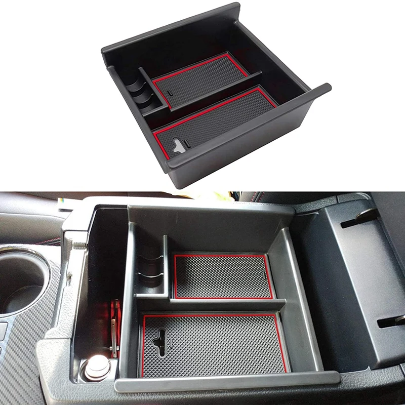 

For Toyota 4Runner 2010-2021 Central Console Organizer Armrest Storage Box Pallet Tray and 2 Sets of Silicone Mats