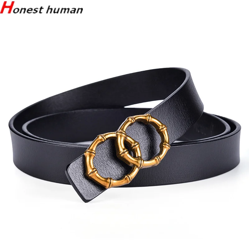 Дизайнерский женский ремень из натуральной кожи, винтажный двойной золотой круг, Бамбуковая Пряжка, поясные ремни для джинсов, женские дикие тонкие поясные ремни