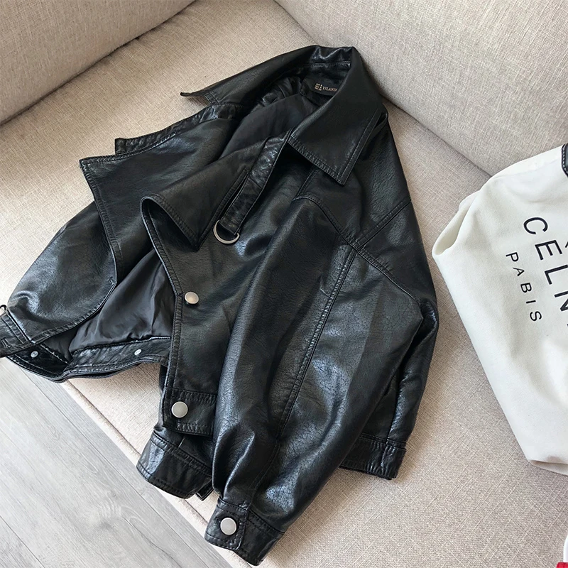 Fitaylor осенняя куртка из искусственной кожи с отложным воротником женские