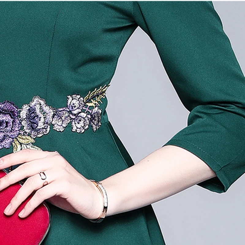 

Women's Spring Autumn Fashion New Dress Three Quarter Elegant Embroidery Banquet Dress Ladies Temperament A-line Dress ML713