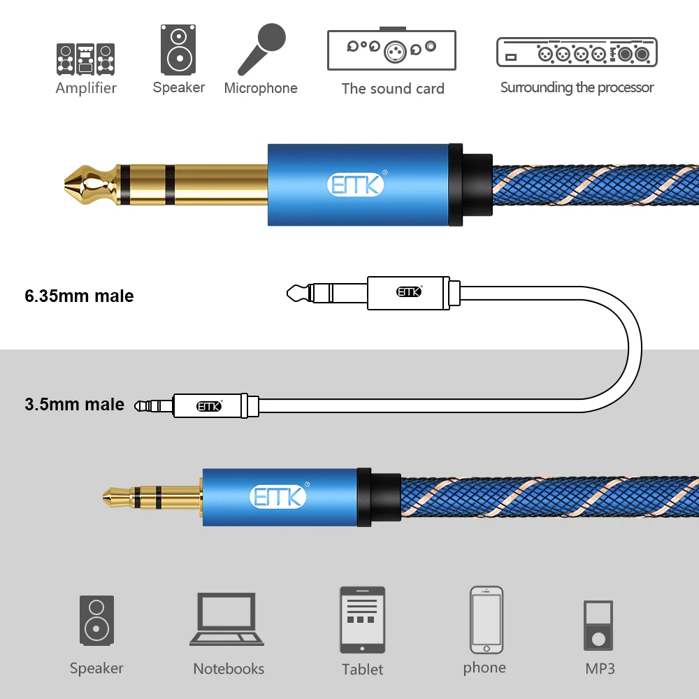 EMK 6 35 мм 1/4 дюйма штекер на 3 5 1/8 стандартный стерео аудио кабель для iPod ноутбука
