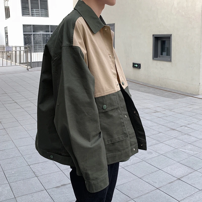 Куртка мужская Свободная контрастная с вышивкой корейский стиль Ретро