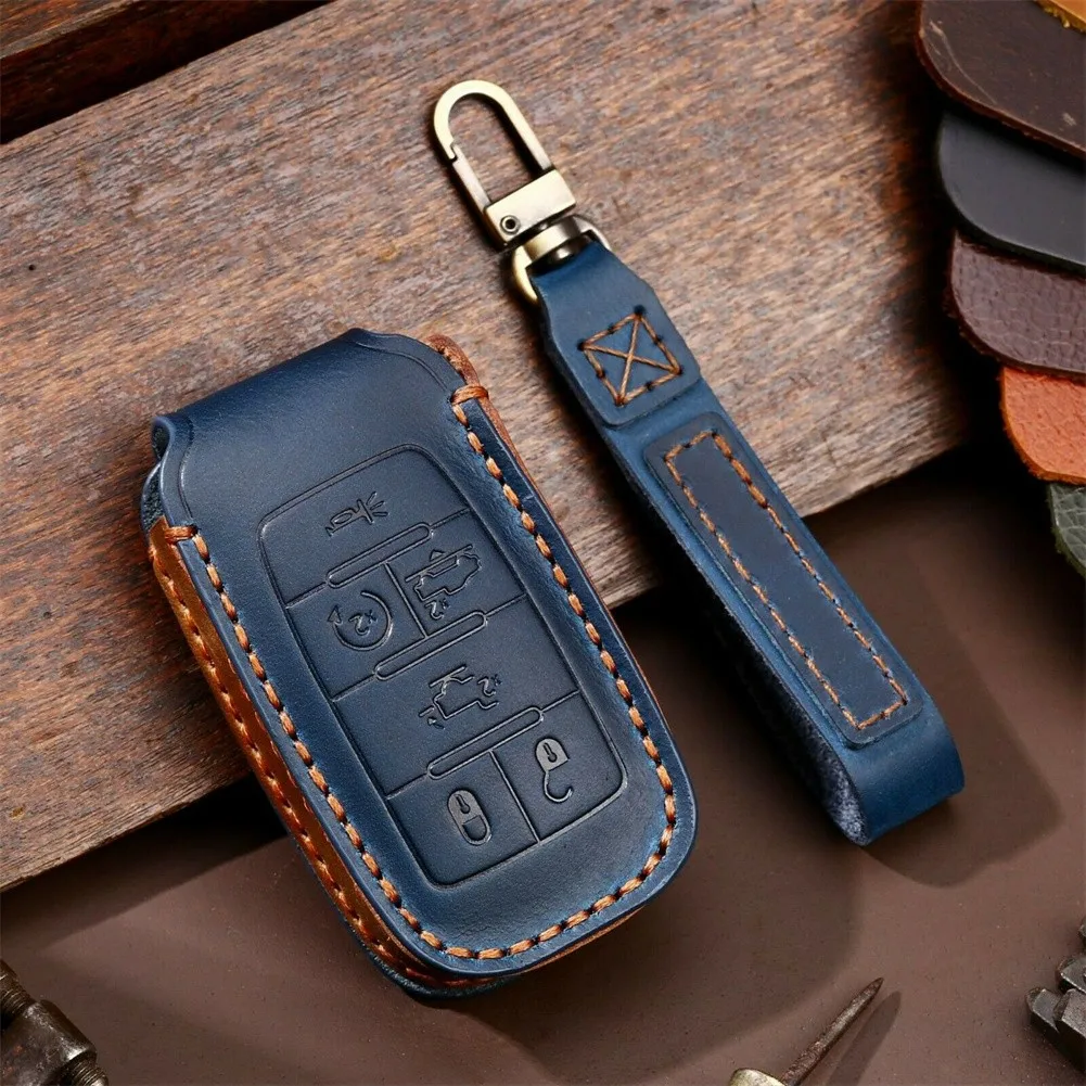 

Black Key Case Blue Brown 1pc 6 Buttons Car For 2019+ Dodge Hand-stitched