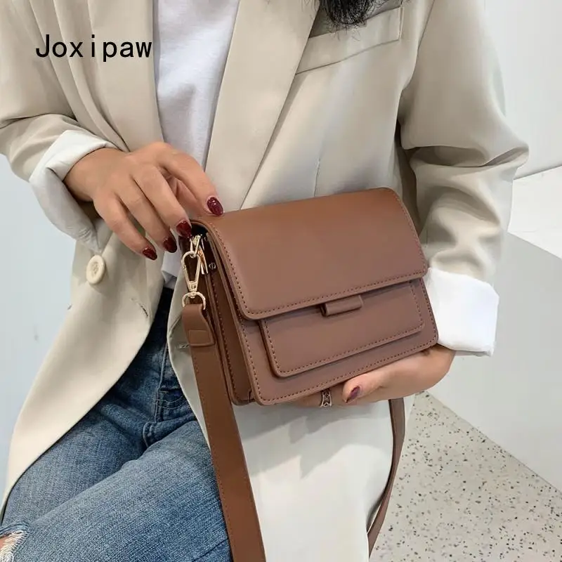 

2021 Women's Fashion Solid Color Pu Leather Messenger Bag Luxury Quality One-Shoulder Simple Handbag and Wallet