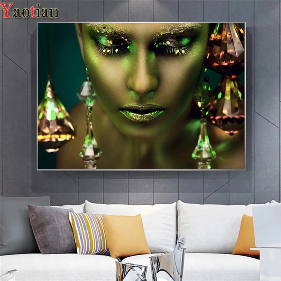 

Алмазная мозаика 5d «сделай сам», картина для макияжа, для женщин, полноразмерная 3D вышивка из смолы, цветное Современное украшение в стиле а...