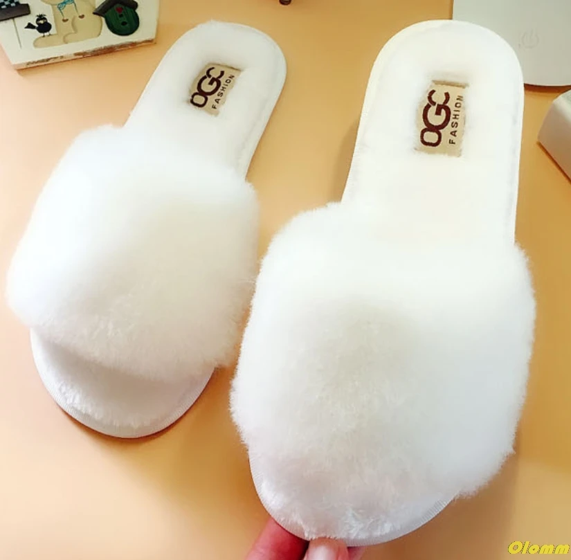 

New Fashion Faux Fur Women Slippers Warm Shoes Woman Winter Slippers Slip on Flip Flops Fur Slippers Female Slides Plus Size