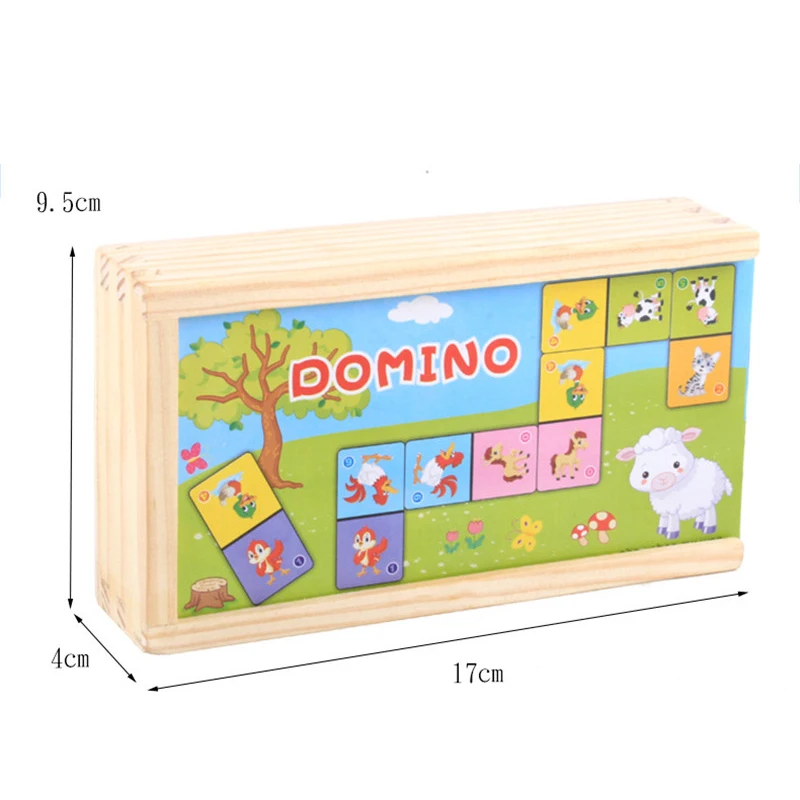 Montessori Wooden Domino Building Blocks Set Early Educational Toys Kids Cognitive Animal Solitaire Dominoes Puzzle Toy Children images - 6