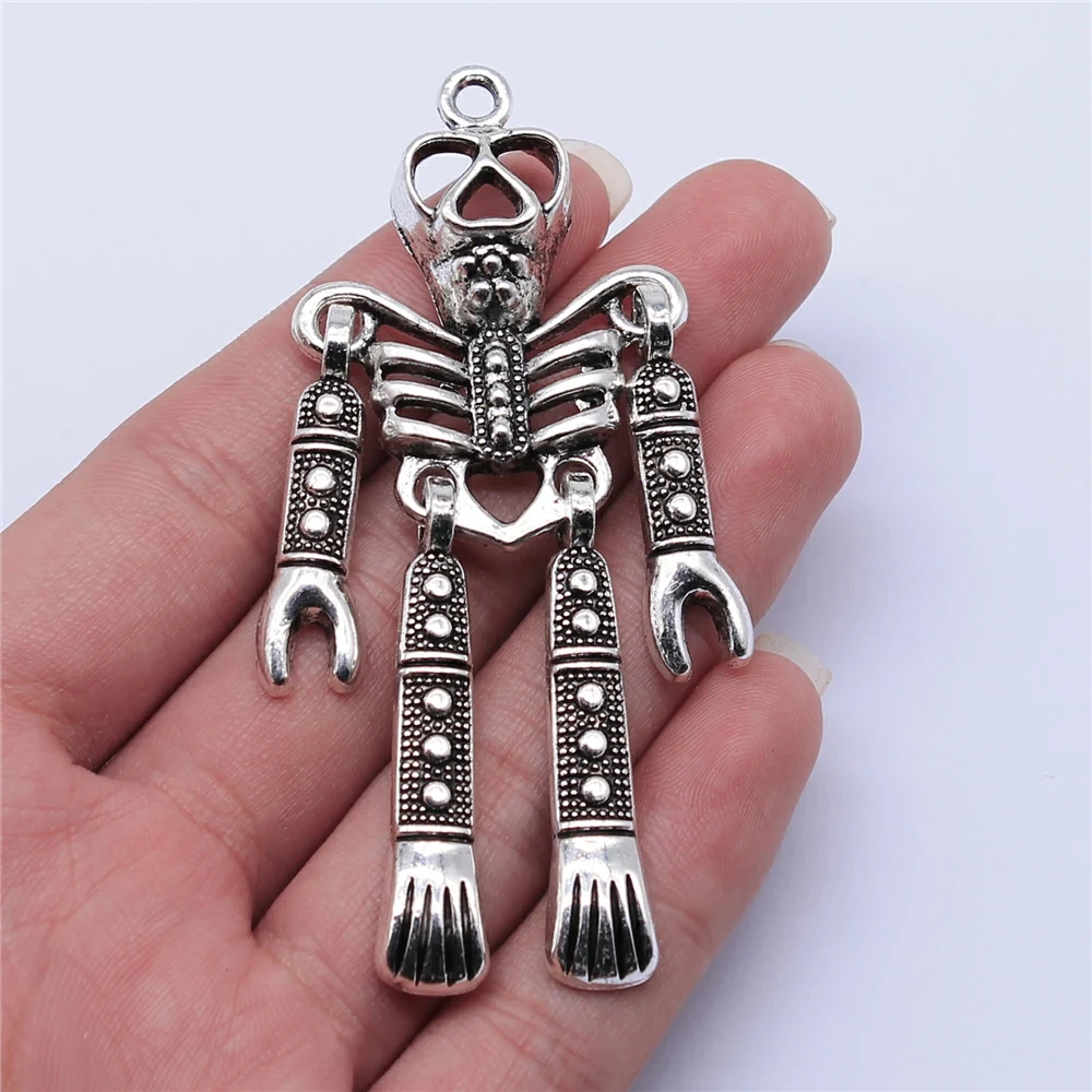 WYSIWYG 1 шт. 83x40 мм подвеска в виде скелета с посеребрением в античном стиле для изготовления ювелирных изделий Ювелирная фурнитура