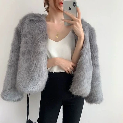 

Winter High Quality Women 2022 Winter Top Fashion O-neck faux Fur Coat Elegant Thick Warm Outerwear Fake Fur Woman Jacket