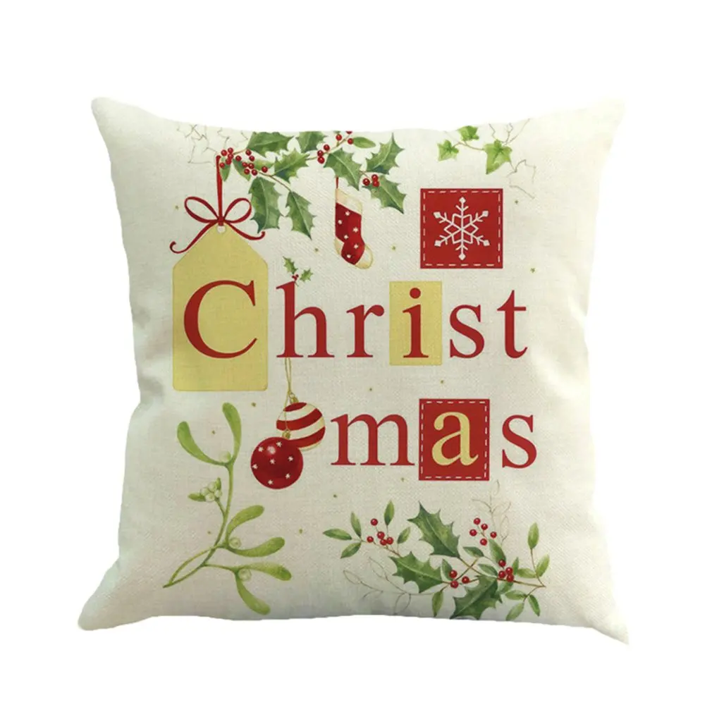 

Merry Christmas Happy New Year Xmas Tree Lights Stockings Snow Santa Claus Linen Pillow Case