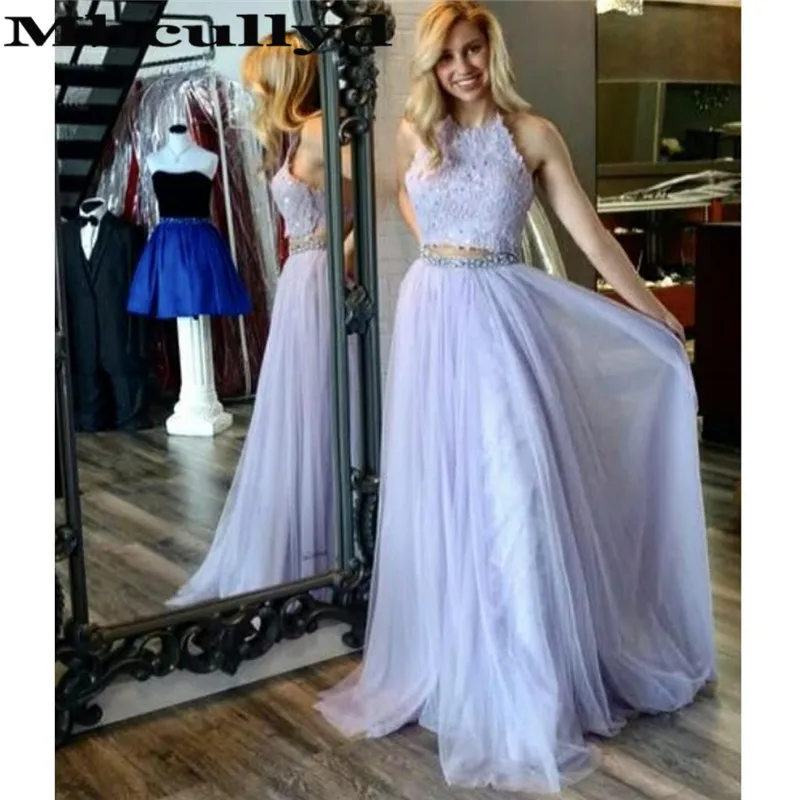 

Mbcullyd Two Pieces Evening Dresses Long 2020 Sexy Backless Crystal Prom Dress Applique Lace vestidos de fiesta de noche