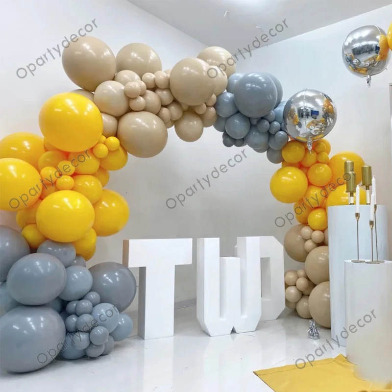 

162Pcs Lemon Yellow Balloon Garland Wedding Party Decoration Double Layer Ballon 4D Silver Foil Globos Kids Birthday Decorations