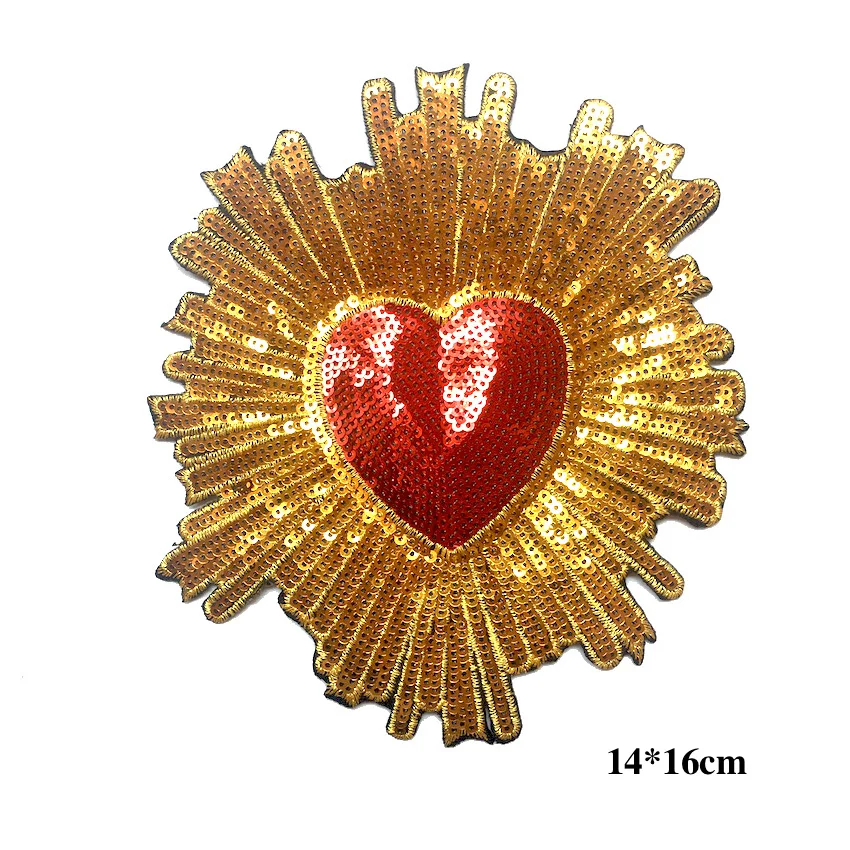 1 шт. золотые блестящие нашивки с красным сердцем аппликация для вышивки утюгом