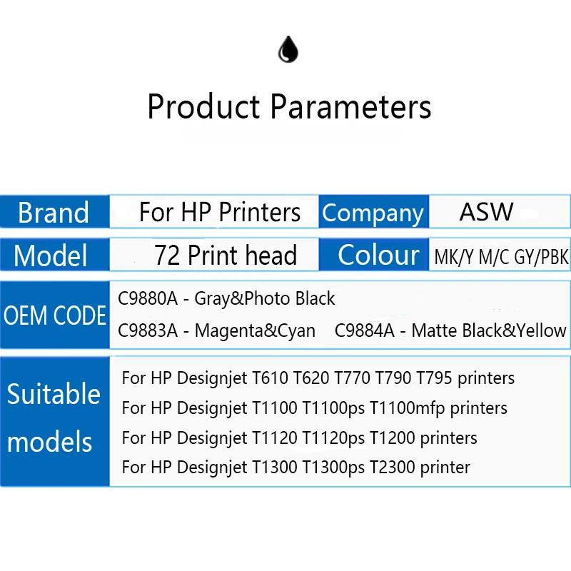 C9380A C9383A C9384A Печатающая головка для HP 72 DesignJet T1100 T1120 T1120ps T1200 T1300 T1300ps T2300 T610 T770 T790 |