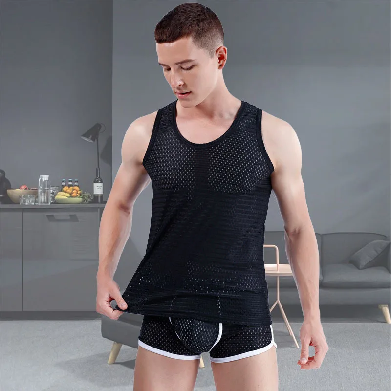 

Men's Vest Mesh Ice Silk Thin Summer Breathable Cool Quick-Drying Mesh Hollow Sleeveless Vest