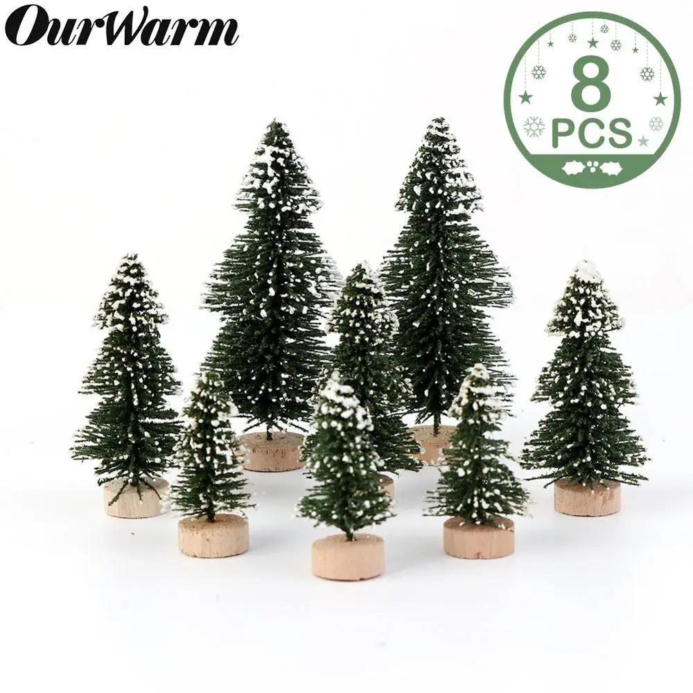 OurWarm 8Pcs Mini Sisal Christmas Trees 3colors Bottle Brush Tree DIY Craft Desktop Christmas Miniature Tabletop Decor Mini Tree