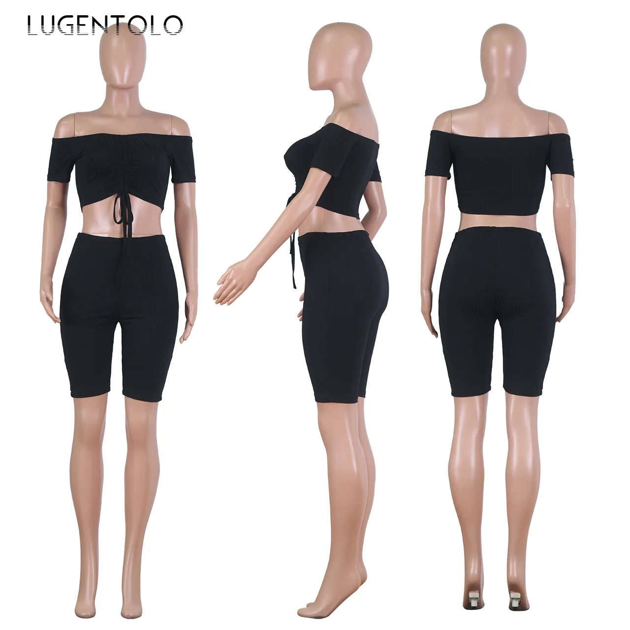 

Women 2 Piece Sets Summer Sexy Nightclub Pit Stripe Off-Shoulder Solid Tassel Casual Shorts Female Two-Piece Sets Lugentolo