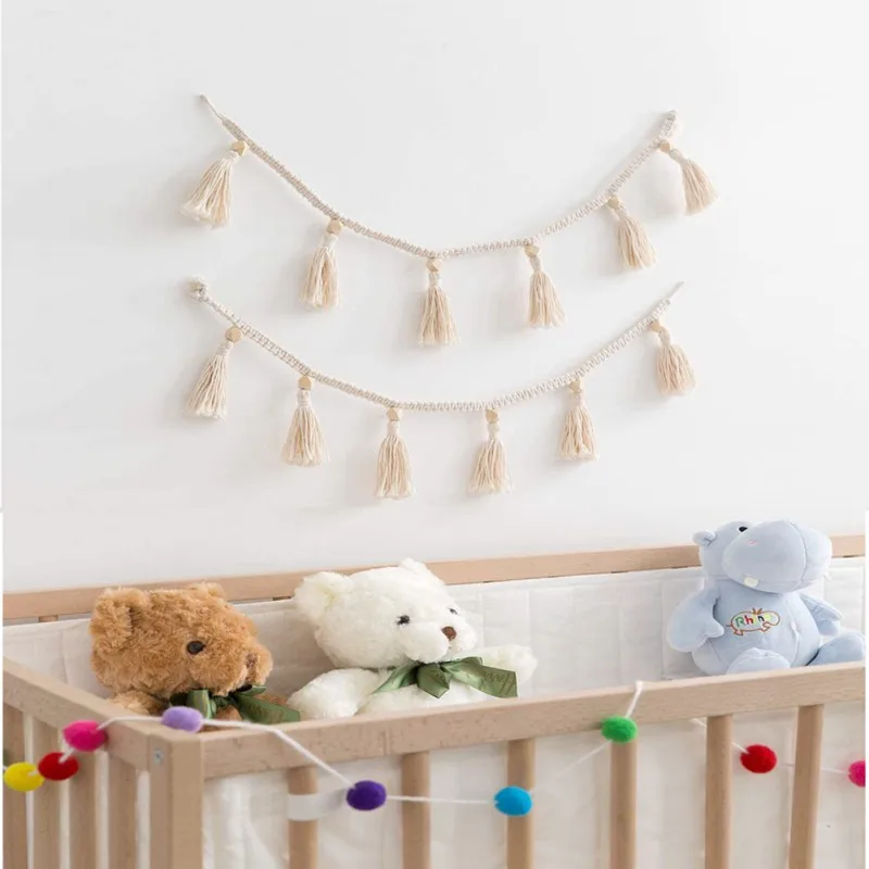 

Handmade Woven Wall Hanging Home Decor Macrame Wooden Boho Baby Teether Cotton Cord Wood Teething Toy Shower Gift