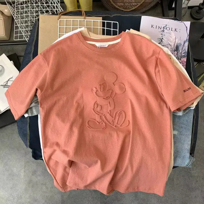 

Cartoon T-Shirt Cute Mouse Tee Women Summer Tops Ployester Farbic Soft Chic Preppy Style Casual Toppies Oversized P19