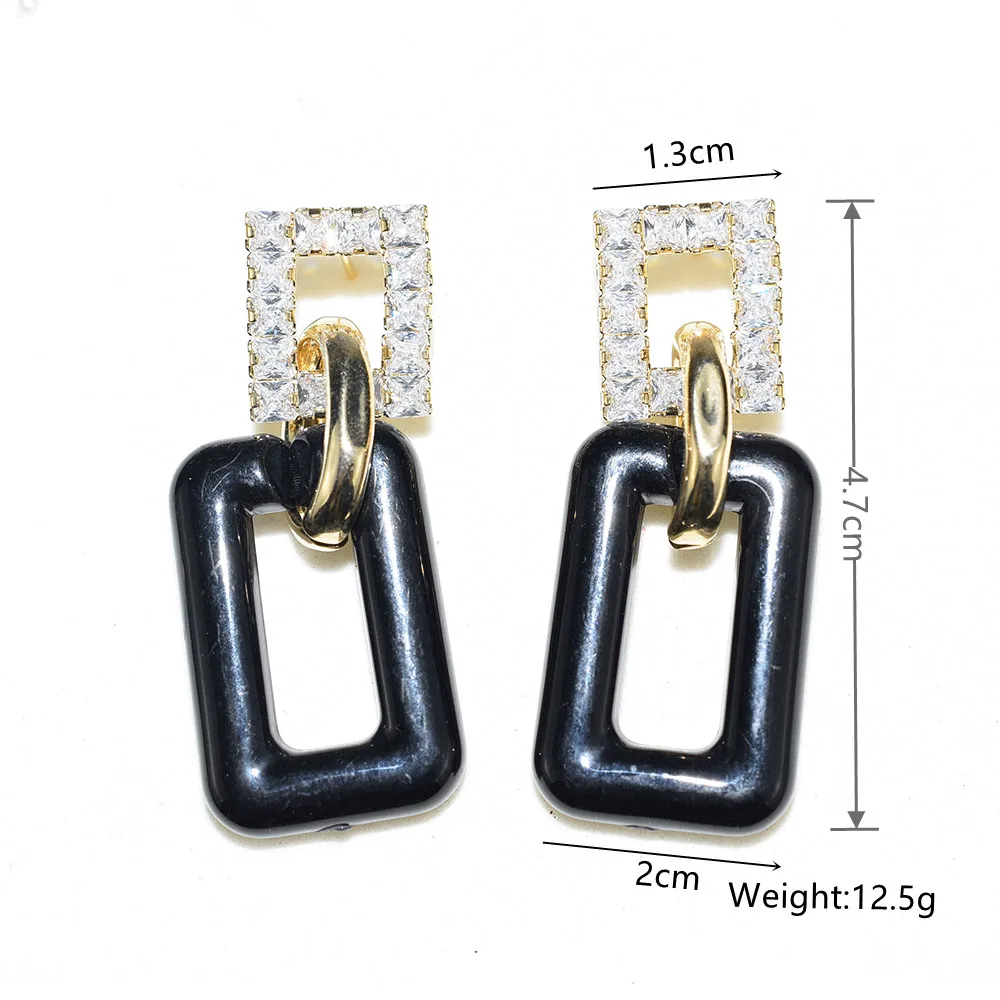 

Fashion New Style 925 Silver Shiny Rhinestone Earrings Black Gold Rectangle Round Accessories Exaggerated Personality Jewelry