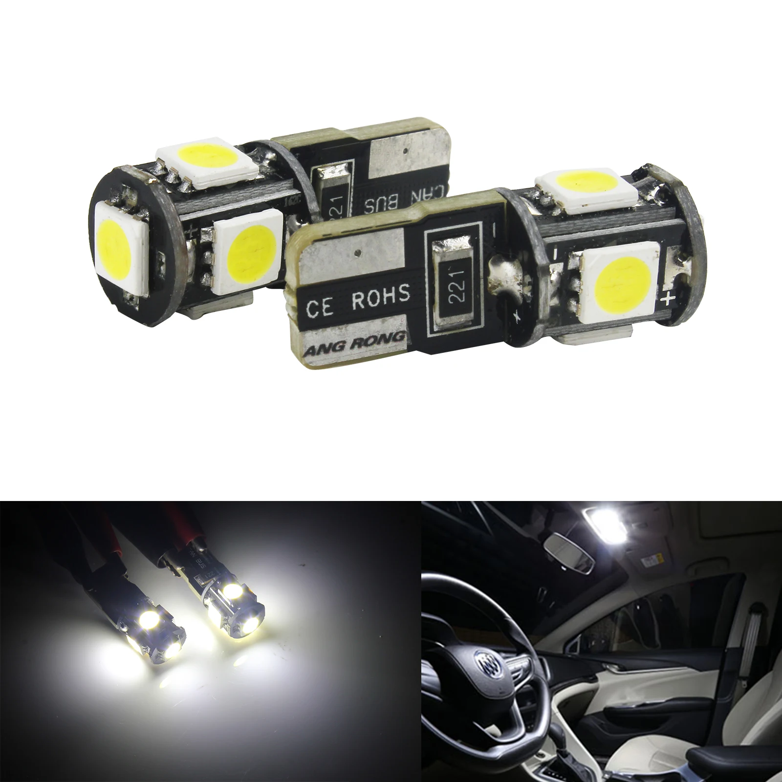 ANGRONG 10x5 SMD 5050 W5W 501 T10 Canbus безошибочный ксеноновый Белый боковой свет лампа для