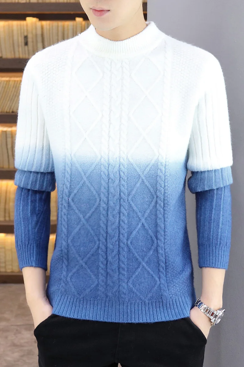 

Hot Fashion Men Color Block Patchwork O Neck Long Sleeve Knitted Sweater Top Blouse Polyester Spandex Casual Warm Men's Sweater
