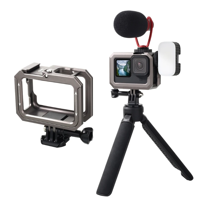 

P82F Anti-fall Case for gopro9 Action Camera Accessories Back Door Frame Housing Cover Connectable Protective Metal Case