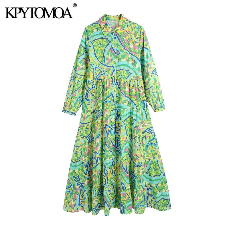 

KPYTOMOA женское 2021 шикарное модное мини-платье с принтом и оборками на подоле винтажные женские платья с рукавом три четверти и пуговицами ...
