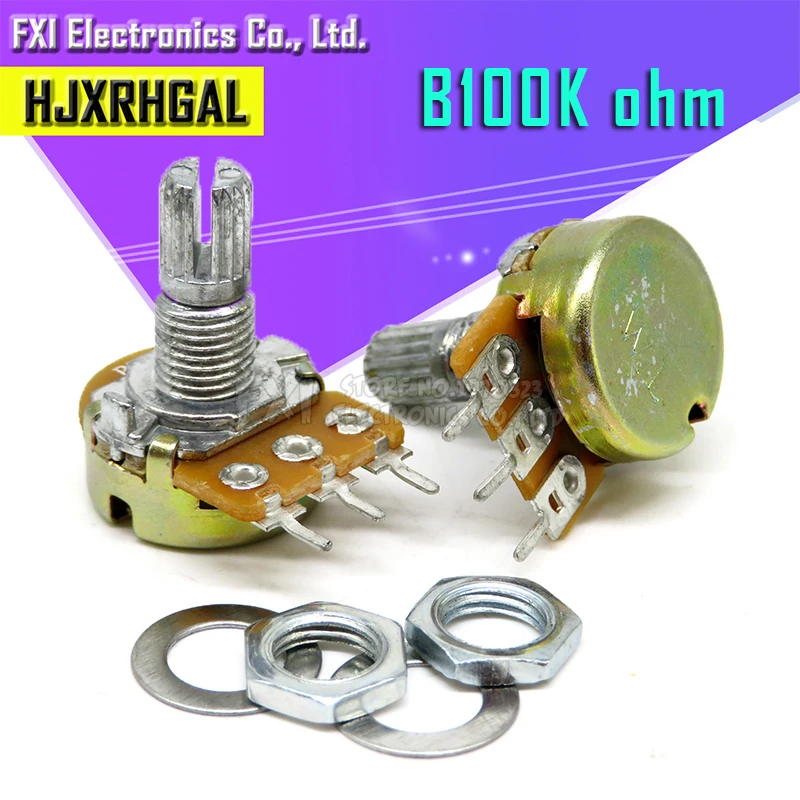 

5 шт. 100K Ом WH148 B100K 3pin потенциометр 15 мм вал с гайками и шайбами горячая распродажа