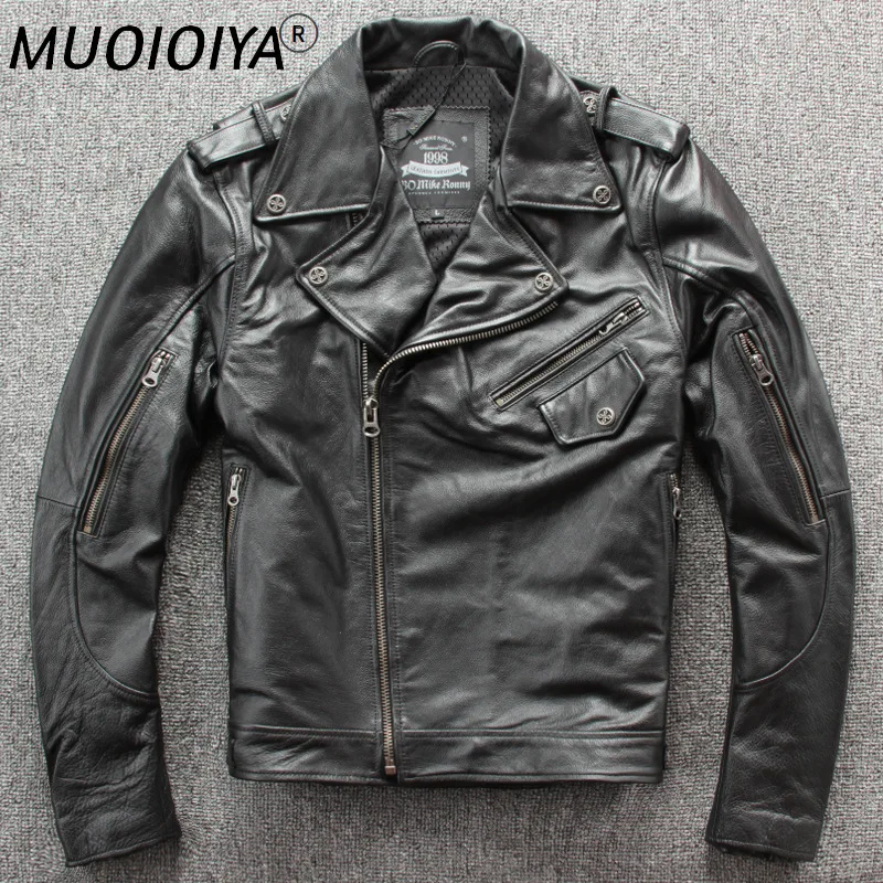 

Men's Genuine Leather Jacket Men's Lapel Diagonal Zipper Top Layer Cowhide Motorcycle Suit Slim Leather Jacket