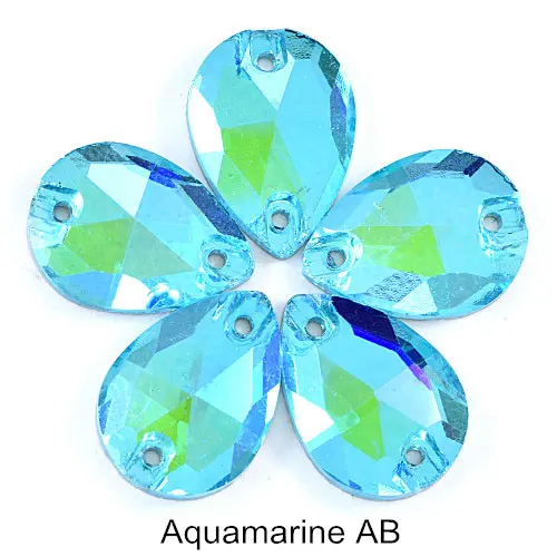 aquamarineAB Высокое качество, много цветов, каплевидные пришивные стразы, каплевидные пришивные камни, стеклянные стразы, пришивные стразы, свадебное платье Y1250 - Цвет: aquamarineAB