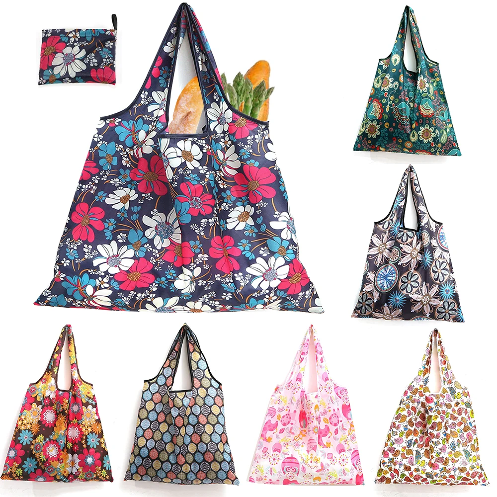 

Polyester Eco Shopping Bags Cartoon Kawaii Storage Sturdy Portable Grocery Reusable Foldable Medium Tote Travel Machine Washable