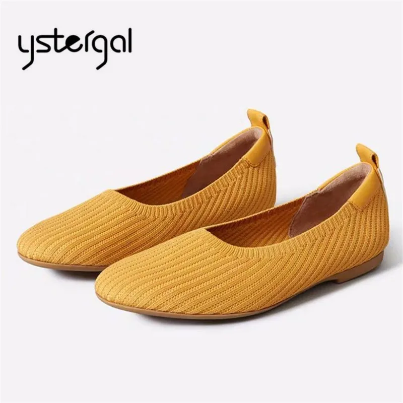 

Ystergal, желтые женские туфли на плоской подошве для вождения, женские эспадрильи, слипоны, повседневные лоферы, вязаные эластичные топ-сайдер...