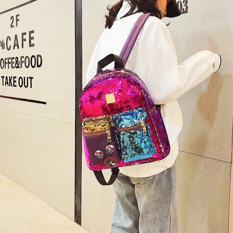 Рюкзак для девочек тренд сумка на плечо большая вместительность цветные пайетки