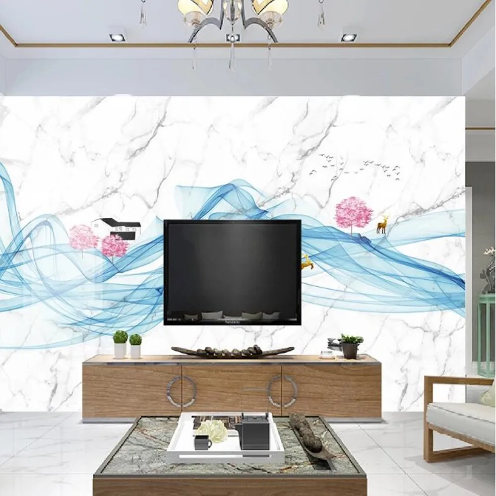 Милфи пользовательский 3D Современный Джаз белые абстрактные линии ТВ диван фон