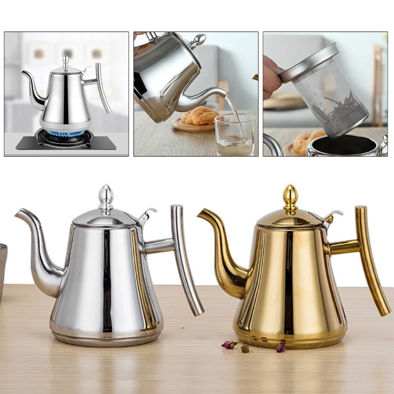 

X37E 1.2/1.8L Thick Stainless Steel Tea Pot with Infuser Coffee Pot Teapot Induction Cooker Water Kettle