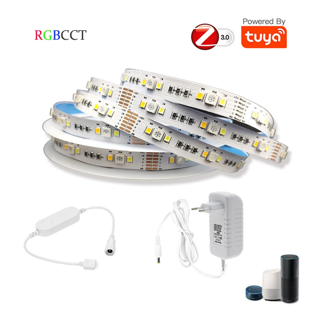 Светодиодная лента TUYA Zigbee RGB + CCT гибкая лампа-полоска с управлением Echo Plus 90