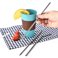 3pcs stainless metal reusable drinks straws steel sturdy straight bent milk tea drinking straw with cleaner brush bar party set