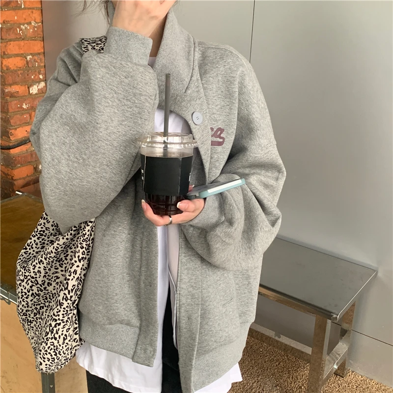 

American baseball uniform jacket female spring and autumn 2021 new ins tide Korean version of loose short wild casual sweater
