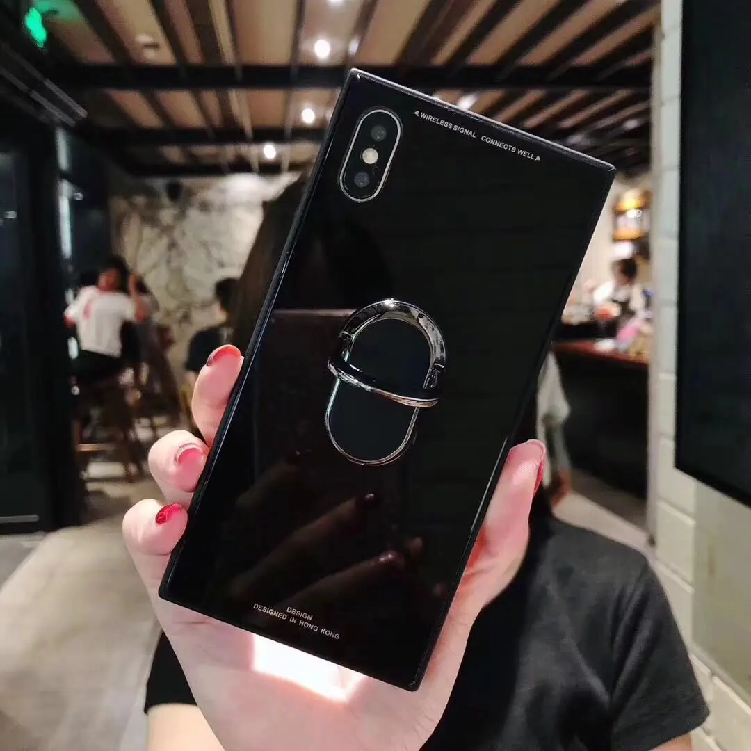 

Suitable for iPhonexsMAX mobile phone case simple pure color 12pro square glass case trend with ring for phone case
