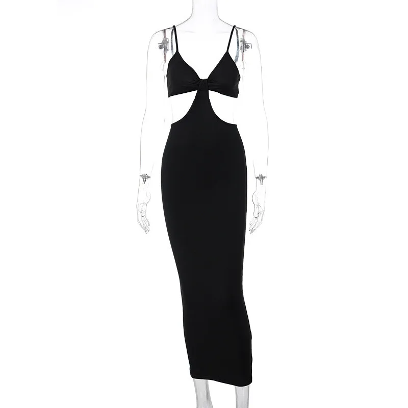 

Summer Sexy Deep V-neck Spaghetti Strap Midi Dress Women Fashion Red Black Bodycon Party Dresses Women Cut-Out Dress Vestidos