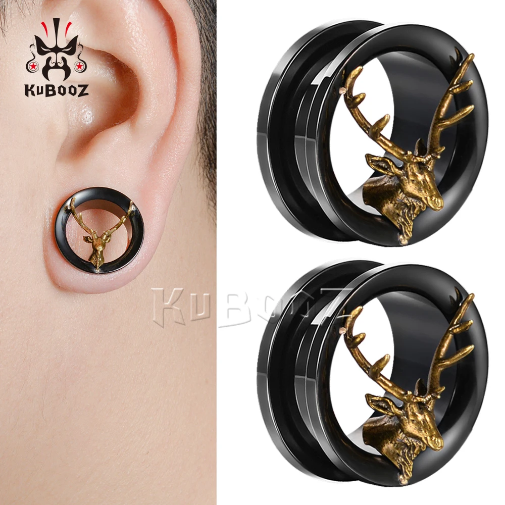 

KUBOOZ Trendy Latest Stainless Steel Deer Ear Plugs Gauges Screw Tunnels Body Piercing Jewelry Ear Expanders Stretchers 6-25mm
