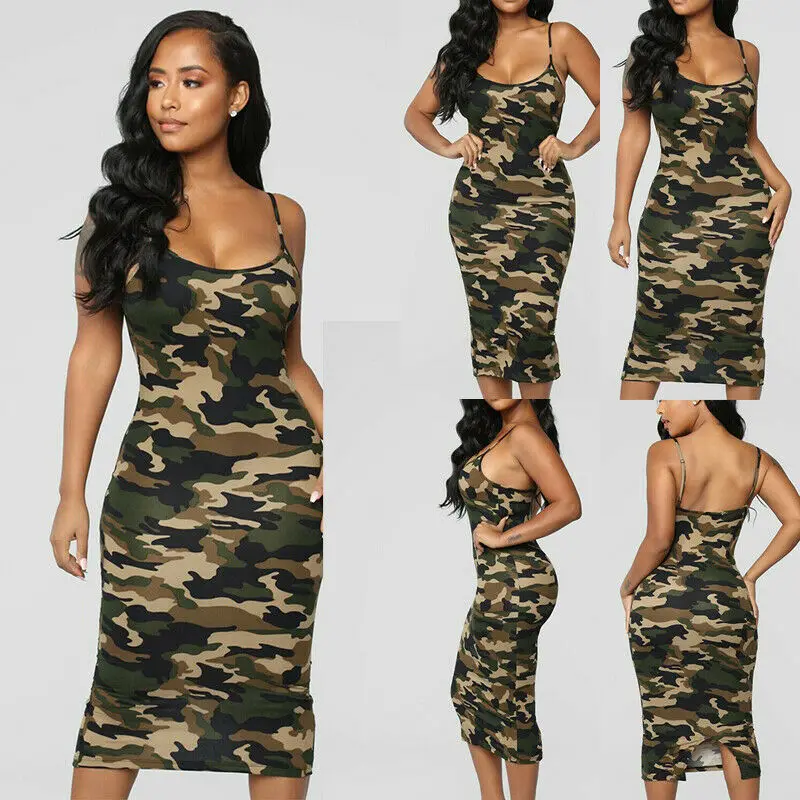Женское повседневное облегающее камуфляжное армейское платье на плечо без