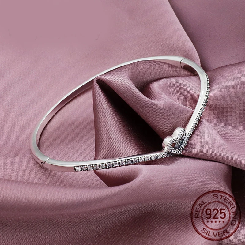 

Summer New Real 925 Sterling Silver Female Bracelets Sparkling Wishbone Heart Bracelet fits Original diy Charm Jewelry Gift