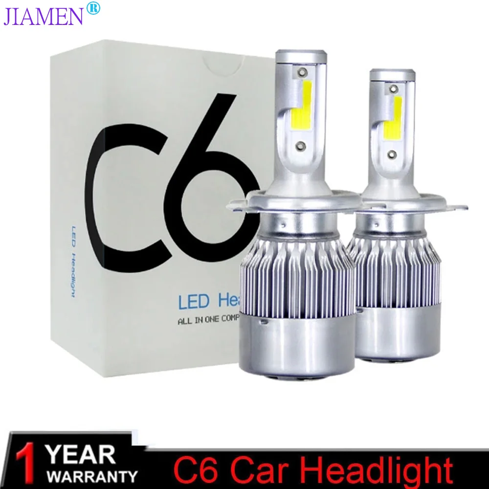 

JIAMEN 2PCS C6 Car Led Headlight Kit LED H4 LED H7 H11 H13 H1 H3 9004 880 9005 9006 COB 6000K 72W 8000LM Hi/Lo Beam Turbo Light