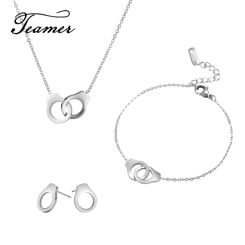 Teamer из нержавеющей стали браслет ожерелье серьги кольца для женщин наручники
